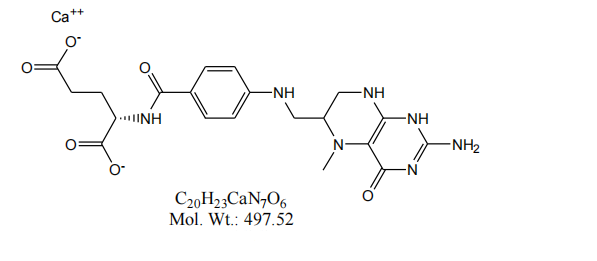 Kemisk struktur af calcium L-5-methyltetrahydrofolat